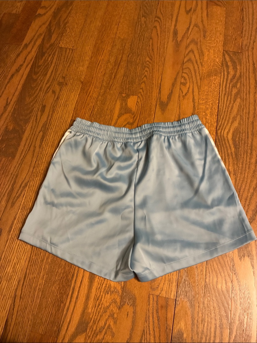 Adidas Baby Blue Satin Three-Stripe Athletic Shorts NWT - Picture 3 of 4